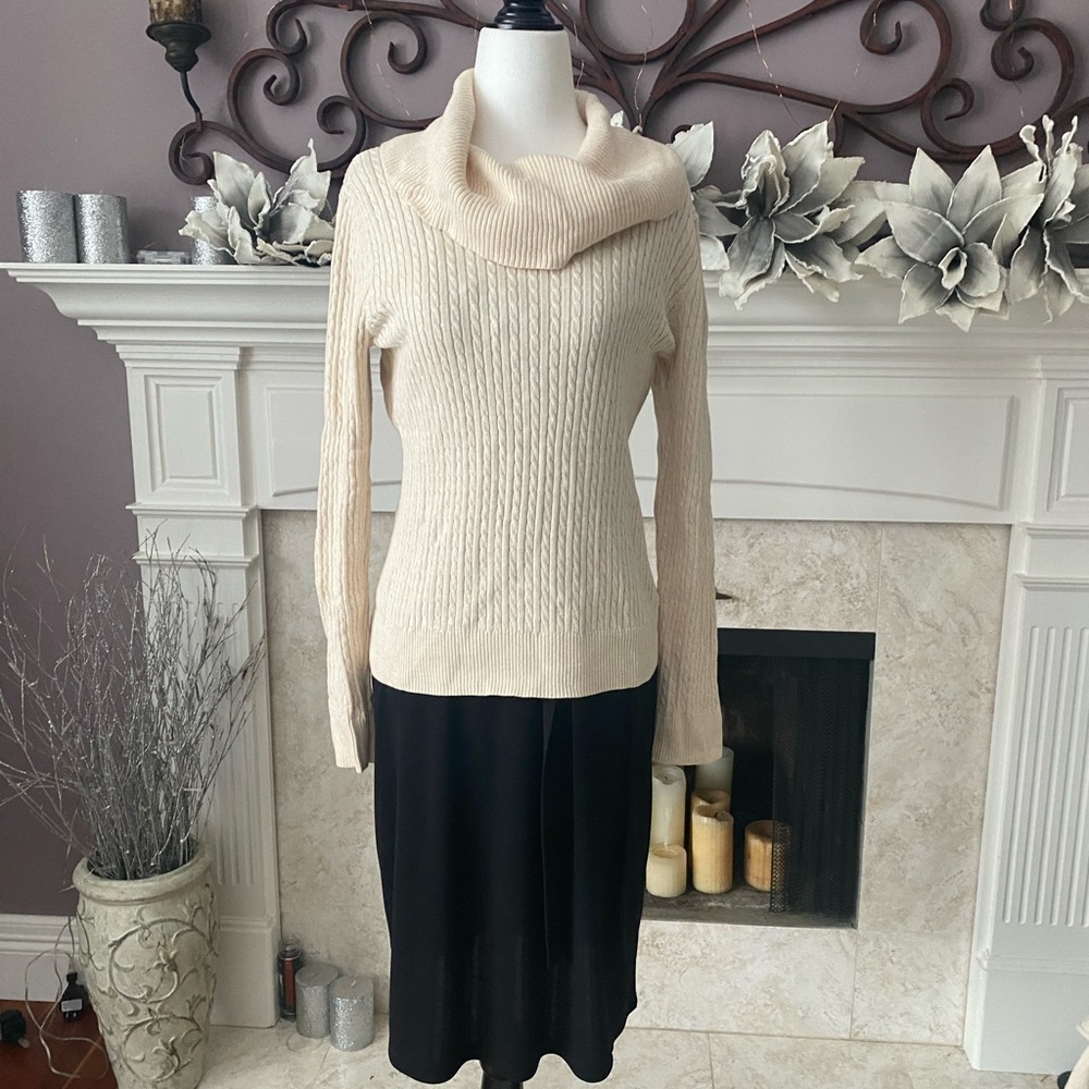 Pria Cotton Cable Knit Turtle Neck Sweater, Size Medium